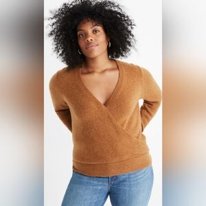 Madewell xs wrap front pullover sweater coziest yarn heather harvest alpaca Wool